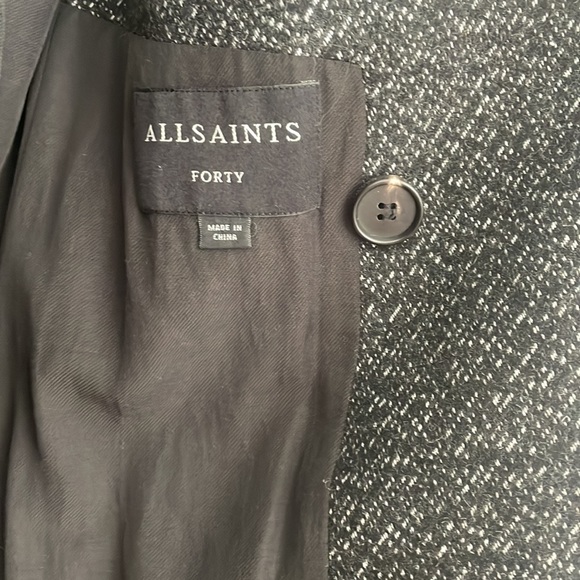 All Saints REFINE Mens Wool Trench Charcoal Coat Black/White Marbled Size L - Picture 6 of 12